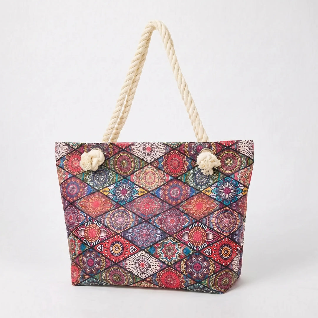 Stylish women's printed vacation accessory, a large shoulder tote perfect for beach trips & travel.