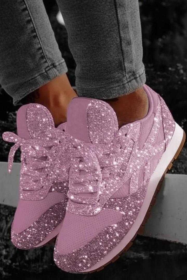 Everyday women's sparkle sneakers, providing a comfortable and fashionable look with glitter.