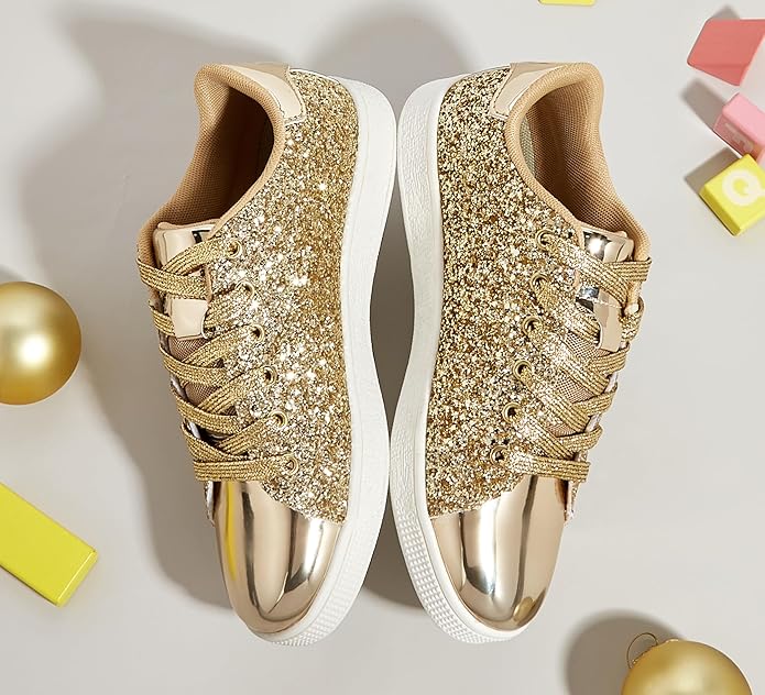 Women's sparkling lace-up fashion sneakers, perfect for trendy casual wear.