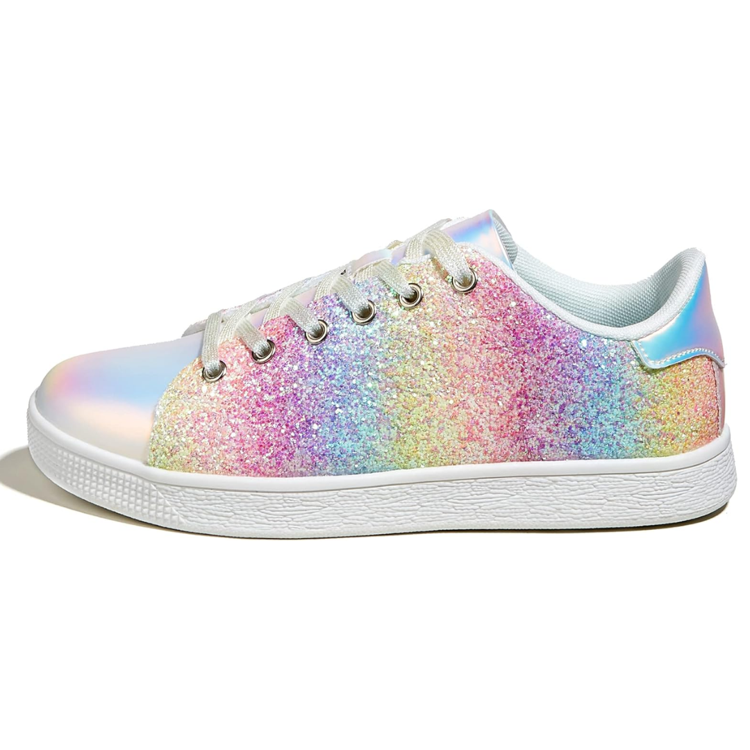 Eye-catching women's sparkling lace-up sneakers, elevating your casual shoe collection.