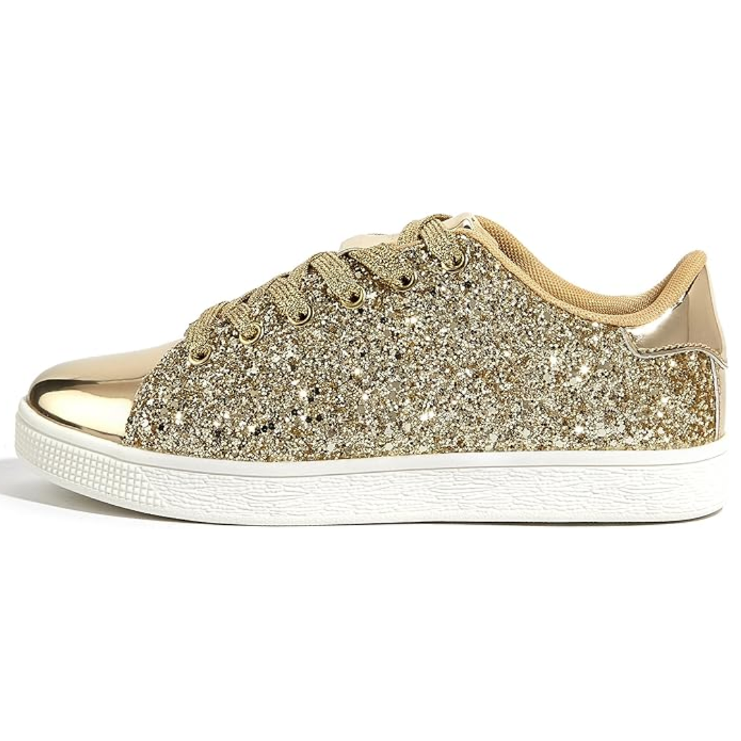 Trendy women's footwear: glittering lace-up fashion sneakers, ideal for adding sparkle.