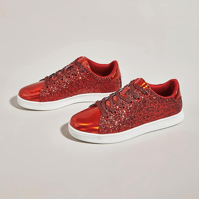 Fashionable ladies' sparkling sneakers with secure lace-up closure for daily wear.