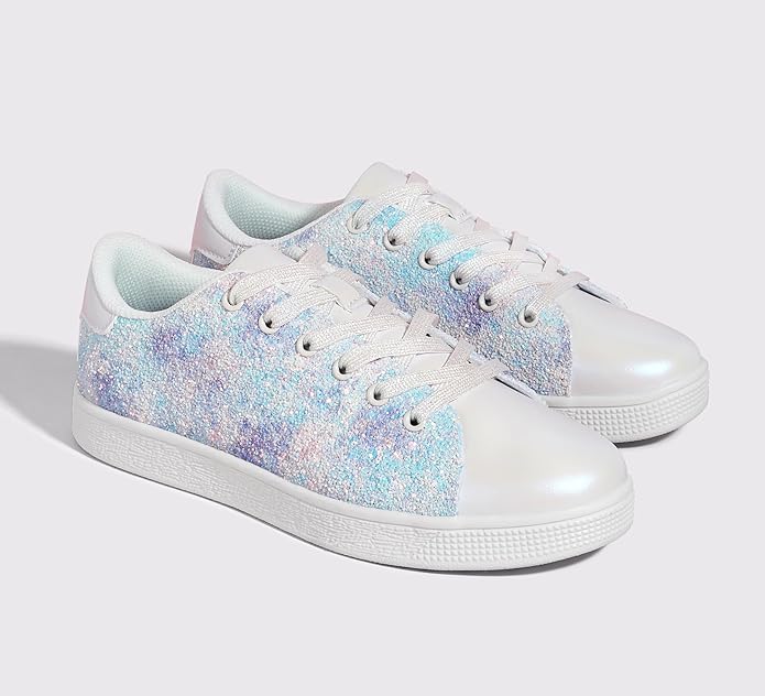 Sparkling lace-up sneakers for women, a stylish addition to any casual outfit.
