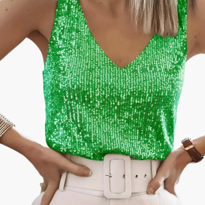Dazzling women's sequin tank top, round neck, sleeveless, perfect for evening parties.
