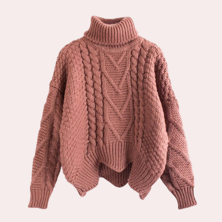 Women's stylish knitted turtleneck sweater, perfect for casual winter fashion.