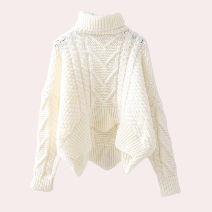 Solid color knitted turtleneck sweater for women, casual long sleeve cotton winter top.