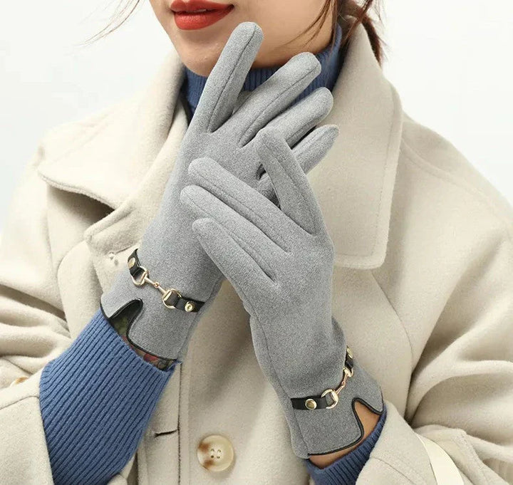 Black women's stylish winter gloves with touchscreen. Warm, elegant, and practical for cold days.
