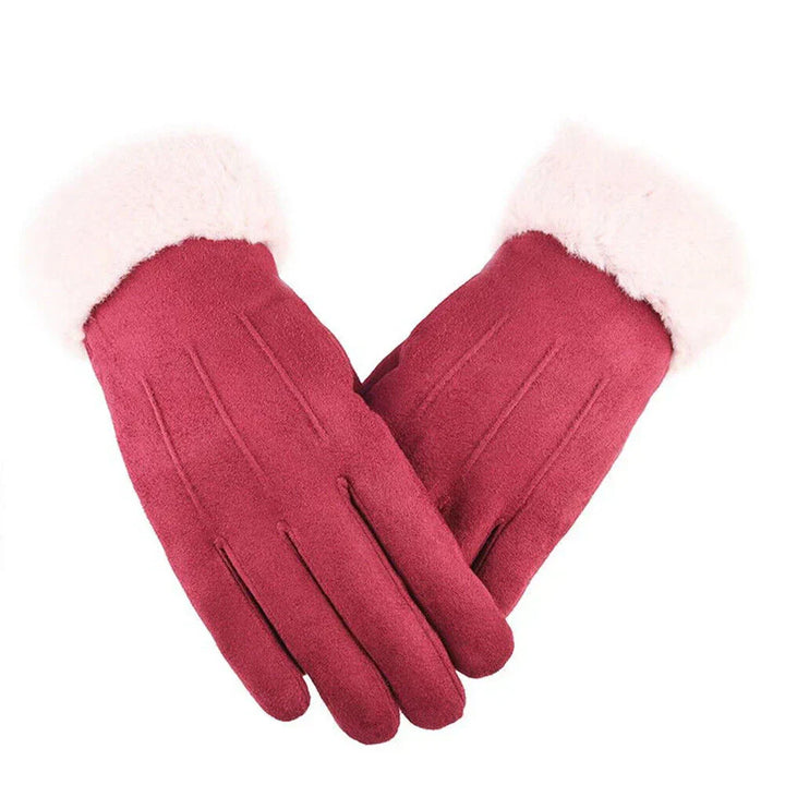 Warm suede women's winter gloves, perfect for cold weather. Touchscreen compatible & fashionable accessory.