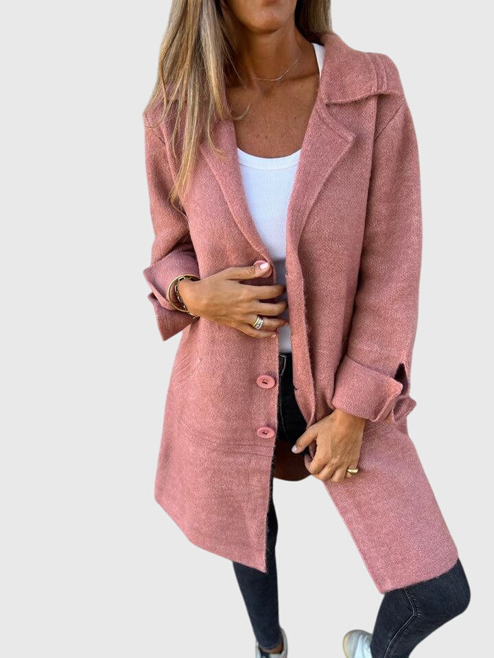 Sophisticated women's button blazer, a stylish tailored jacket for professional work wear and versatile outerwear.