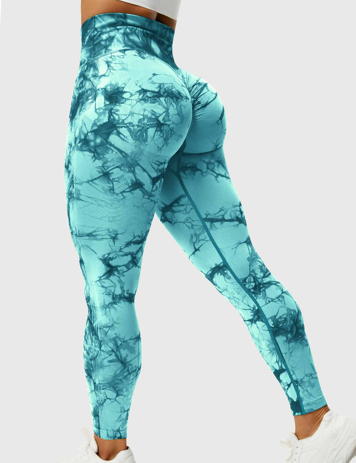Form-fitting tie-dye leggings for women, comfortable high-waist.