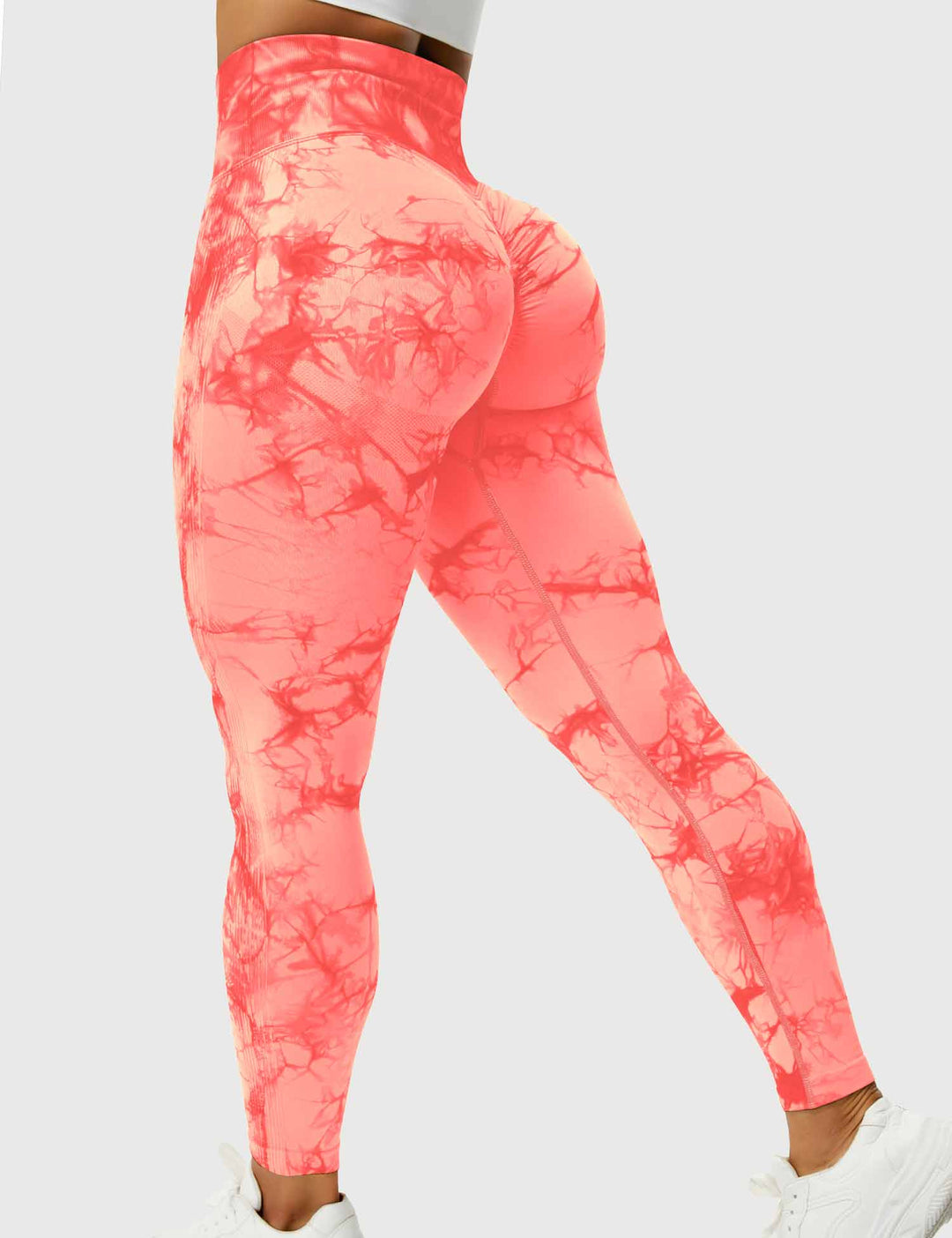 Supportive women's tie-dye workout leggings, high waist.