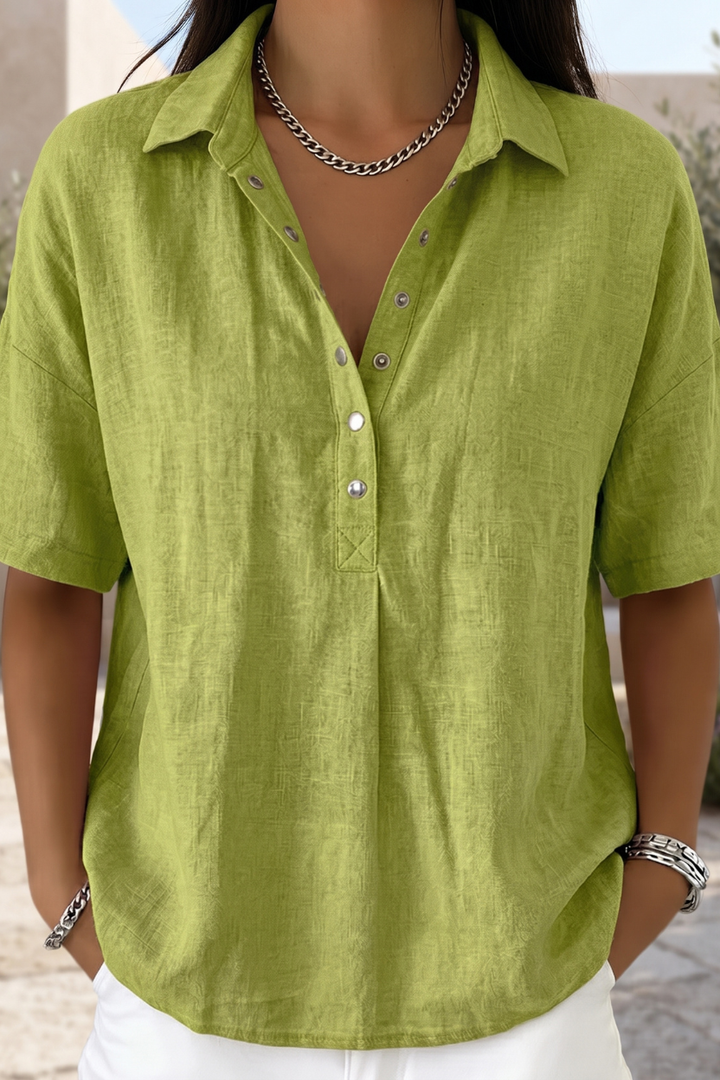 Elegant women's button up blouse, a long sleeve wardrobe essential for sophisticated office & casual wear.