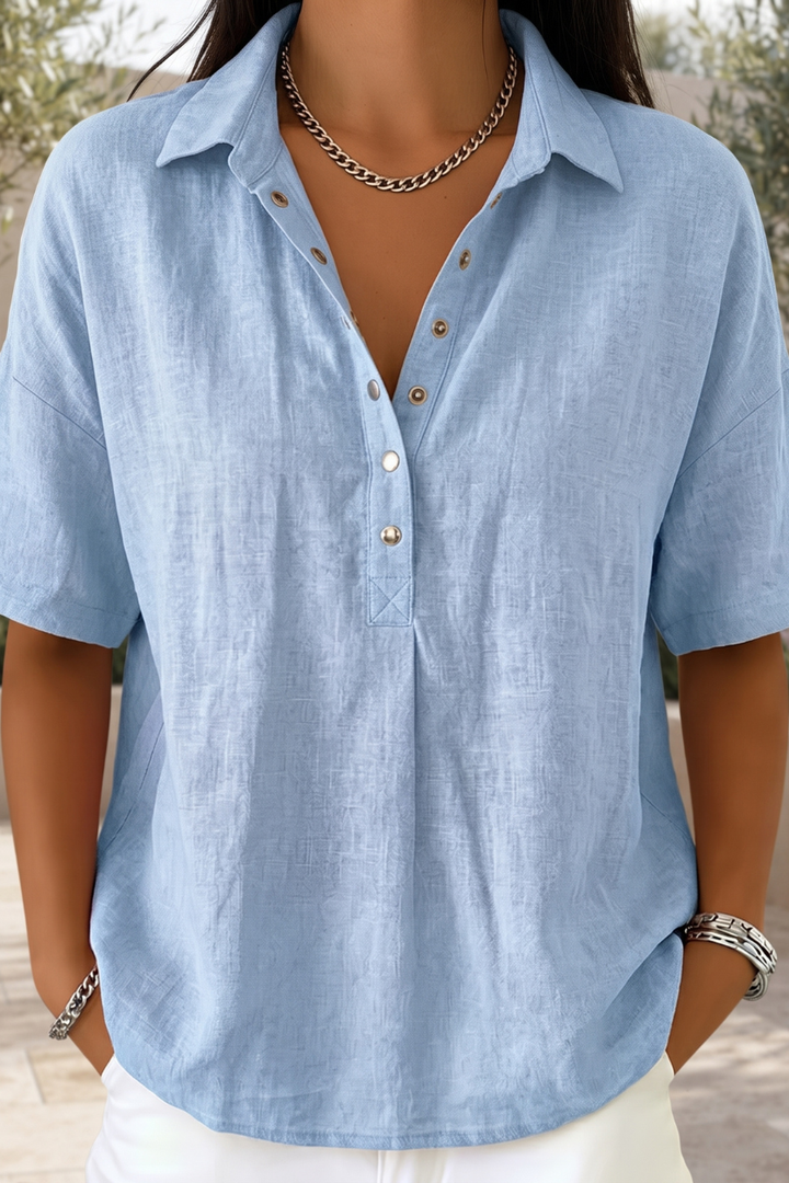 Versatile women's button up blouse, a timeless long sleeve top offering effortless comfort & elegant style.