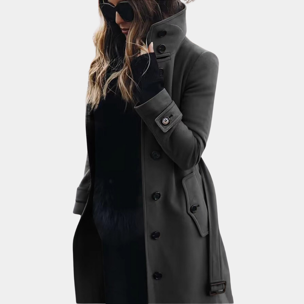 Long women's trench coat, perfect classic outerwear for transitional weather. Elegant and versatile fashion staple.
