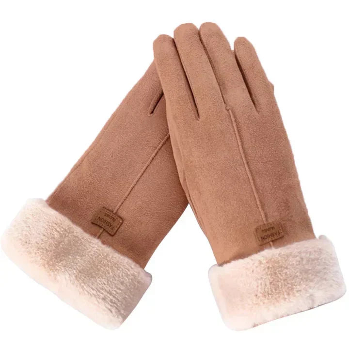 Women's VelvTouch suede gloves, warm & touchscreen compatible for elegant winter style.