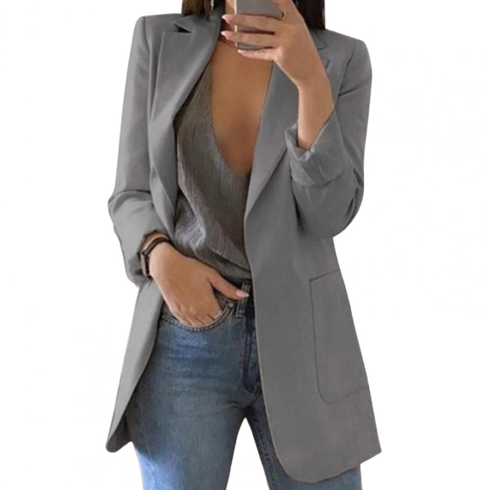 Stylish women's blazer jacket, perfect for office attire or casual elegance, with practical large pockets.