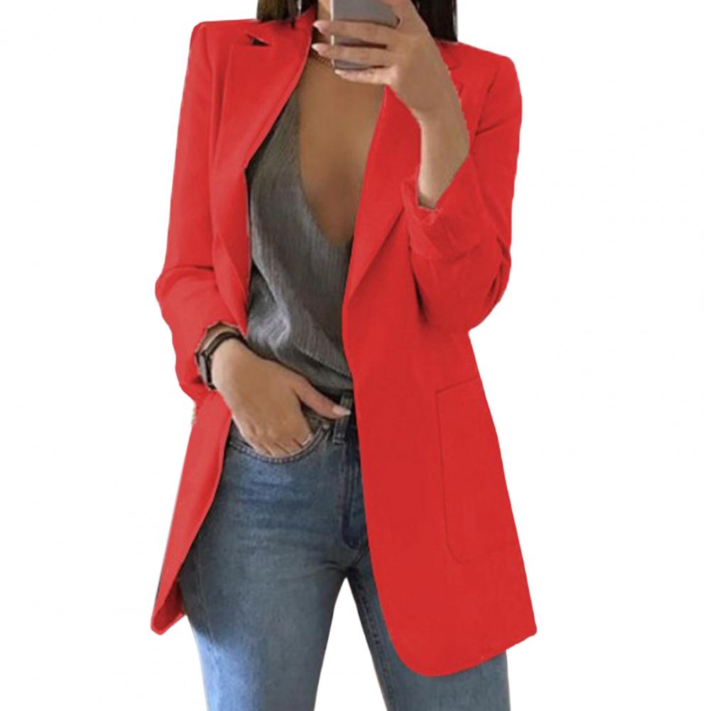 Women's tailored versatile blazer with large pockets, offering chic workwear & casual elegance.