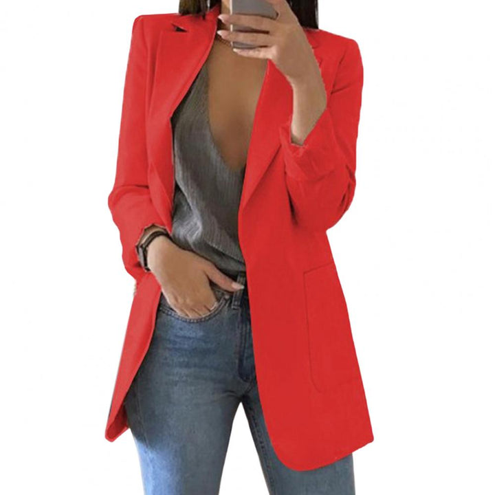 Women's tailored versatile blazer with large pockets, offering chic workwear & casual elegance.