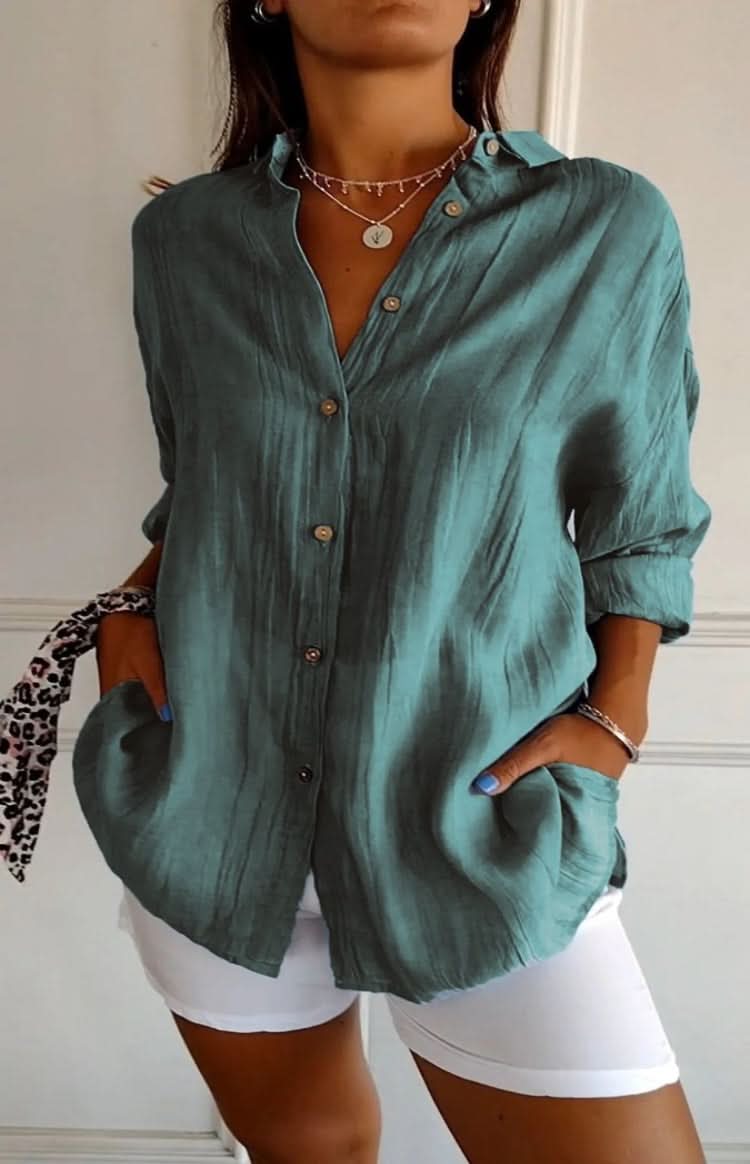 Modern classic women's long sleeve blouse, a versatile and elegant wardrobe essential.