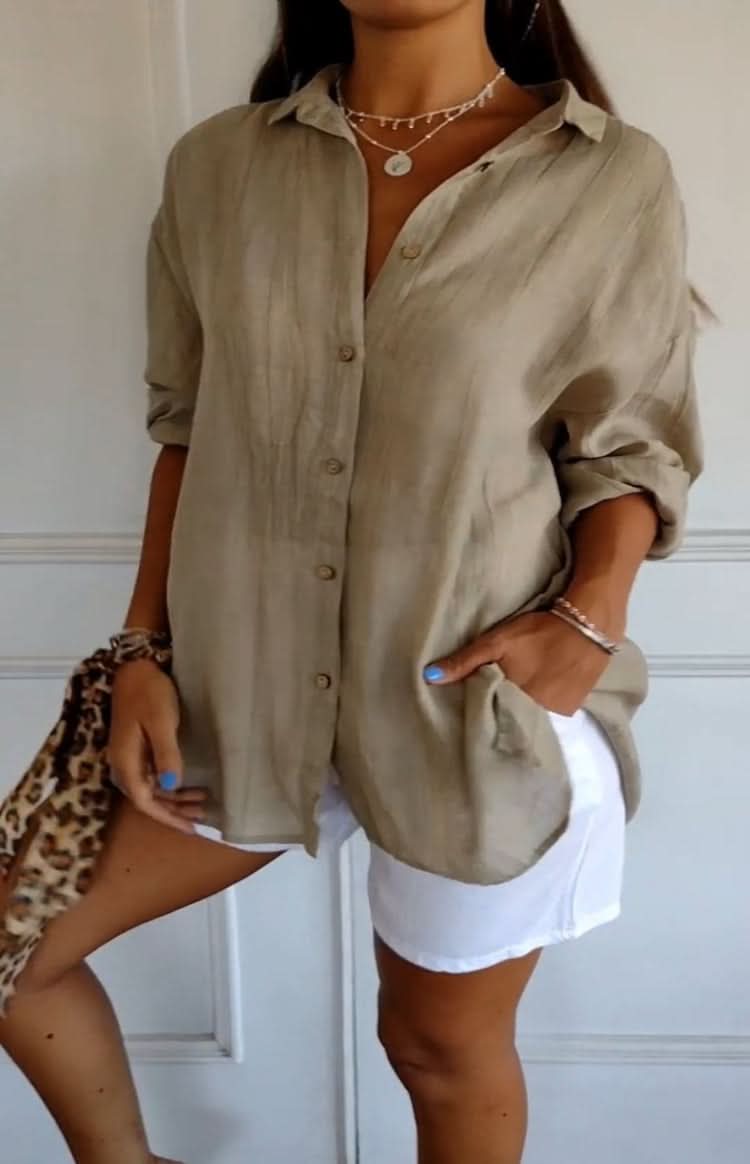 Lightweight women's long sleeve blouse, breathable & comfortable for all-day versatile wear.