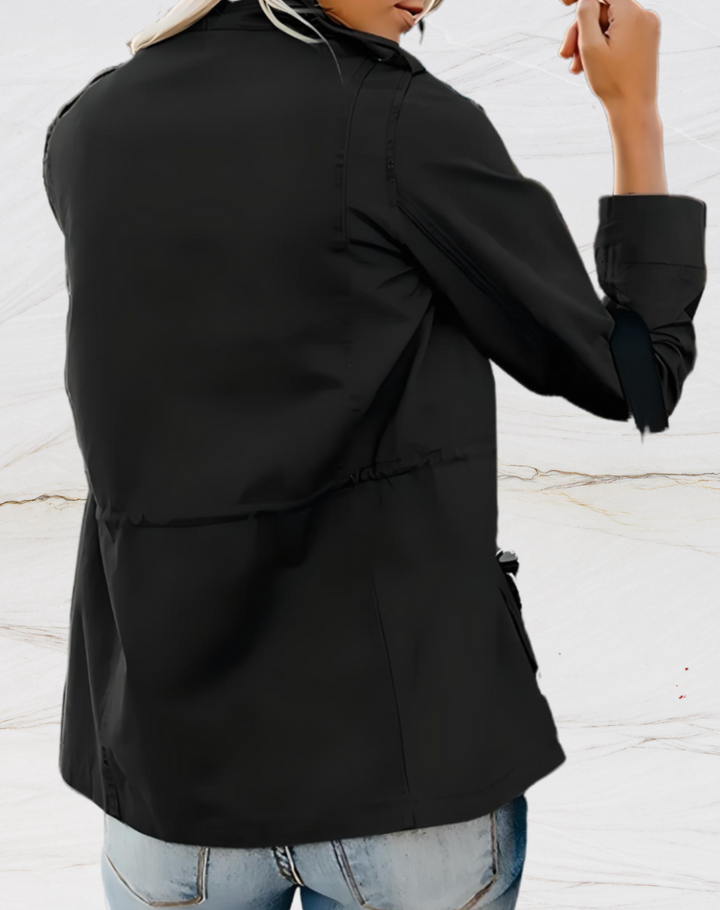 Comfortable women's utility jacket with zipper, great for everyday wear & practical layering in spring & fall.