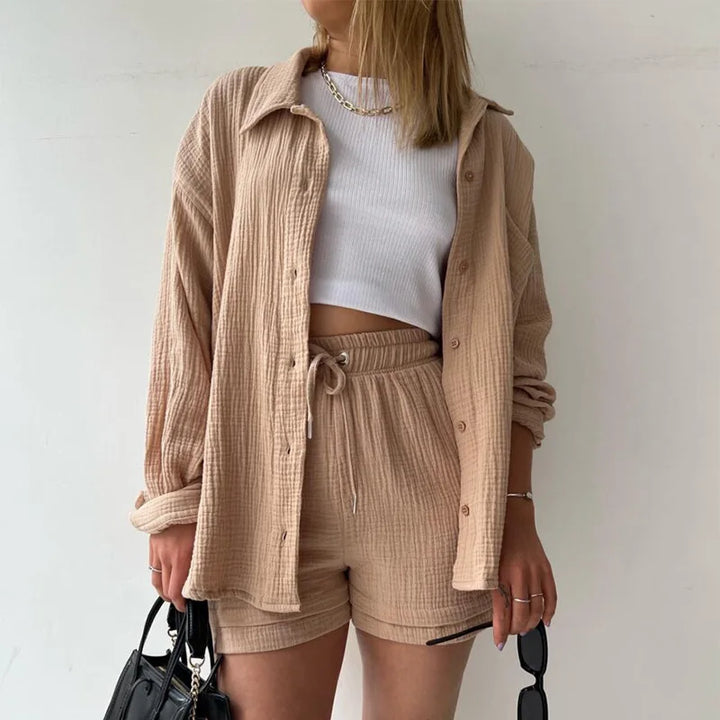 Trendy women's vibrant crinkle two piece, a chic casual wear option for summer fashion.