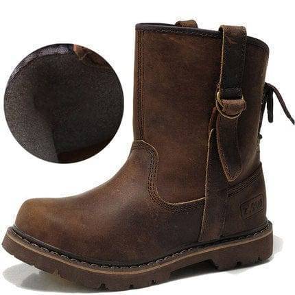 Fashionable women's winter boots: vintage leather ankle snow boots, ideal for cold weather, plum lined comfort.
