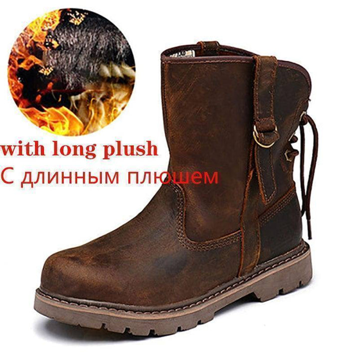 Outdoor women's vintage leather ankle snow boots, perfect for winter, featuring warm plush interior and rugged sole.