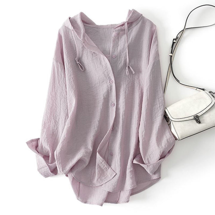 Lightweight hooded top, women's violet drawstring hoodie. Relaxed fit for casual spring & summer style.