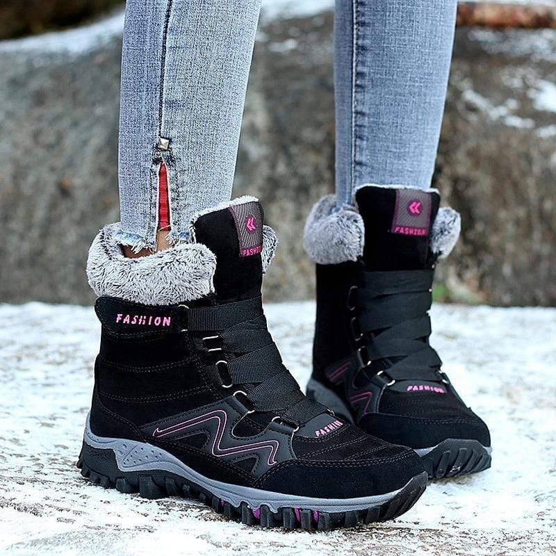 Women's warm suede leather snow boots with plush lining, ideal for winter outdoor activities