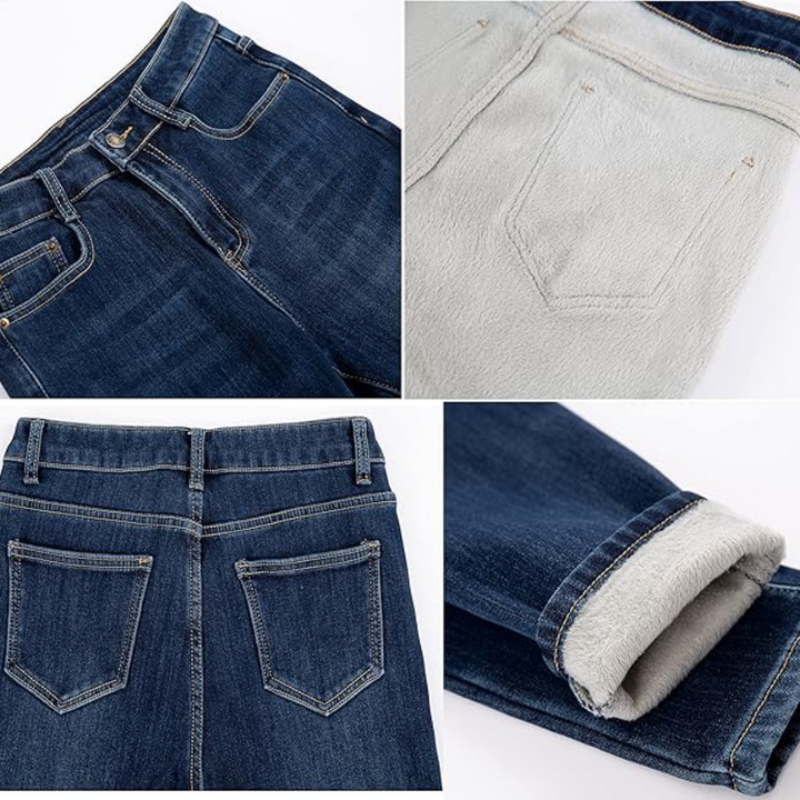 Stylish women's thermal skinny jeans, perfect warm pants for a sleek winter look.