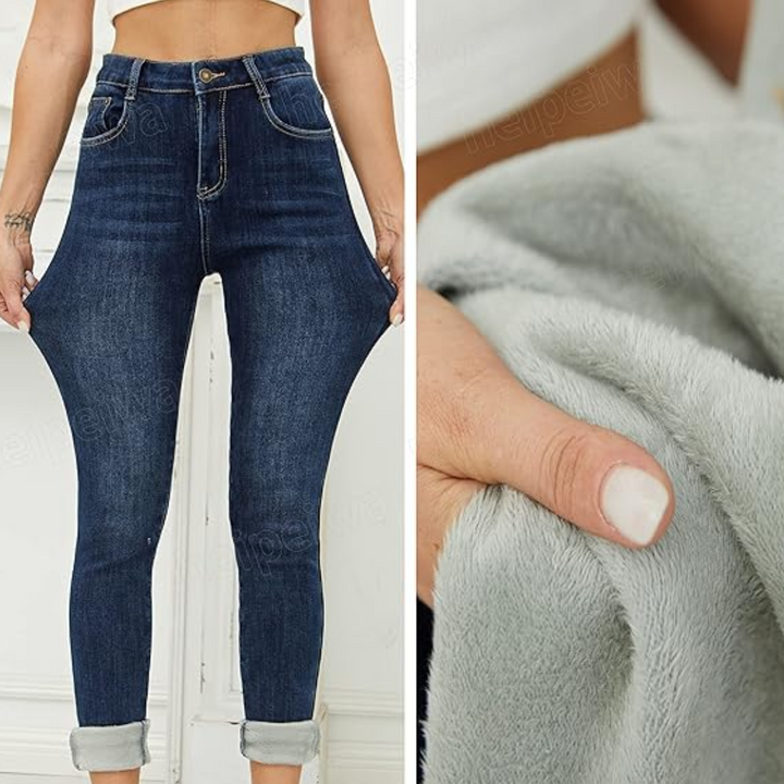 Cozy ladies thermal skinny jeans, perfect for cold weather daily wear.