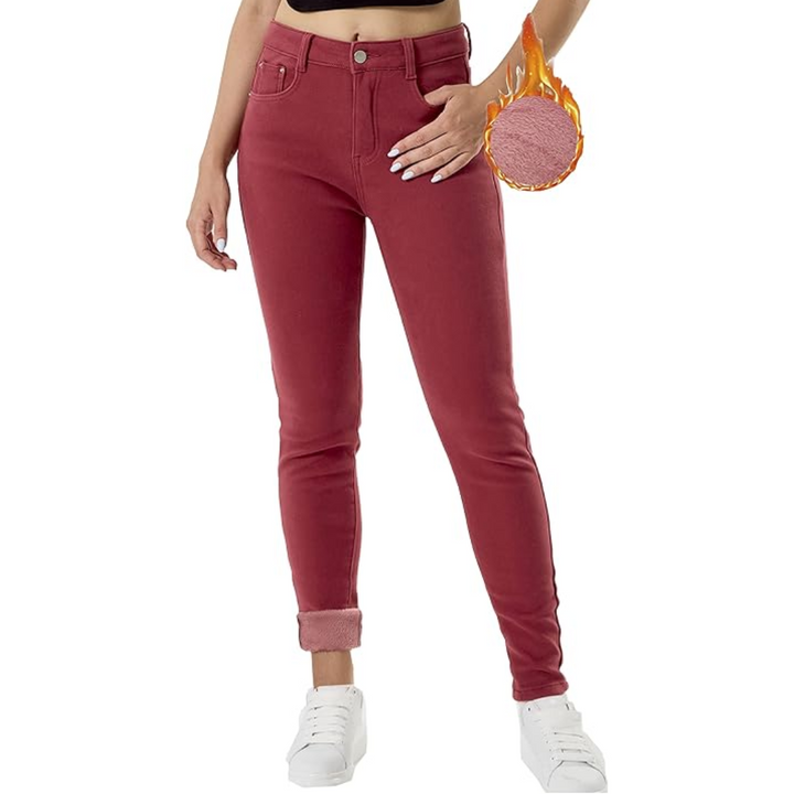 Plus size women's thermal skinny jeans, essential warm pants for winter fashion.