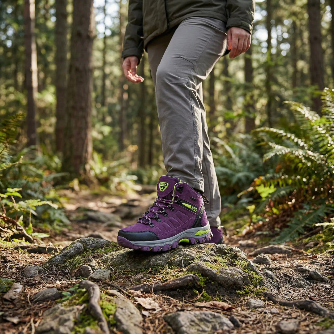 Women's water-resistant hiking boots, Sharon model, for all-terrain comfort & durable outdoor trekking.