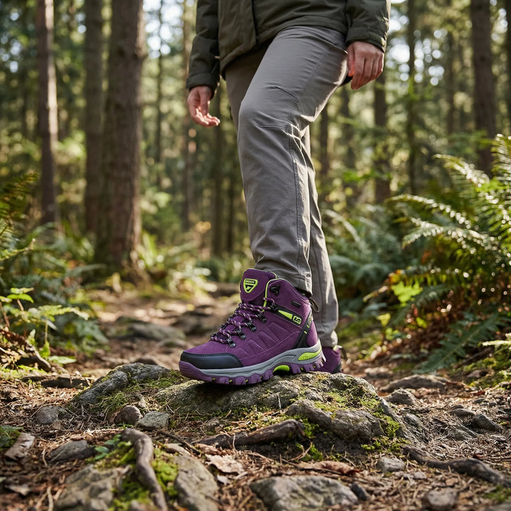Women's water-resistant hiking boots, Sharon model, for all-terrain comfort & durable outdoor trekking.