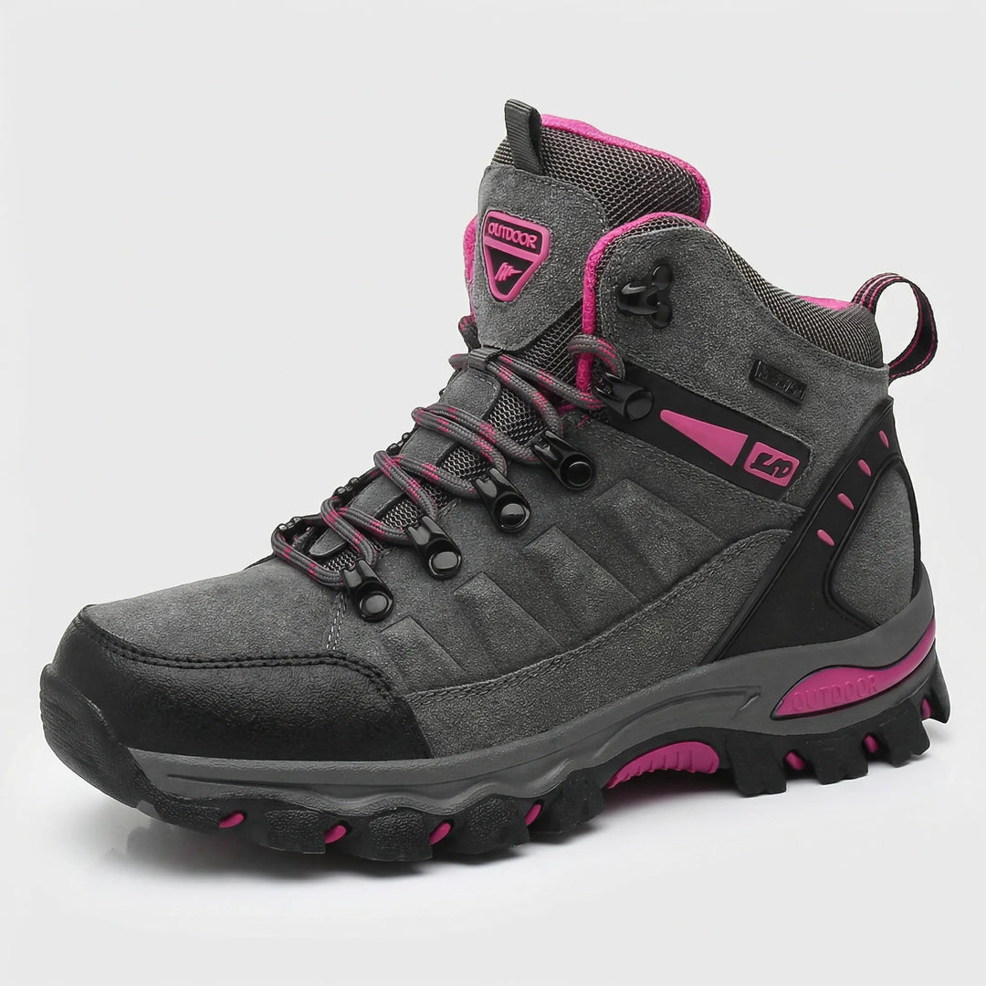 Women's water-resistant outdoor footwear for hiking, featuring all-terrain grip and ankle support.