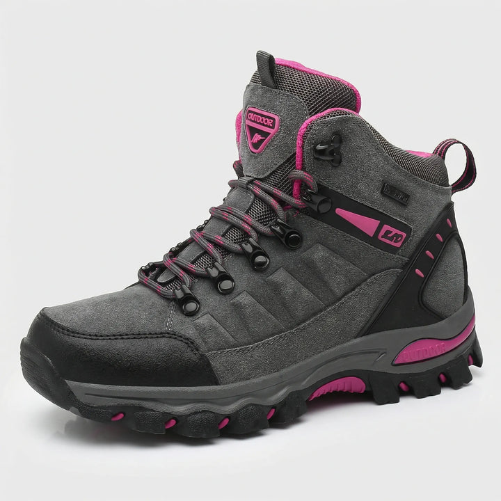 Women's water-resistant outdoor footwear for hiking, featuring all-terrain grip and ankle support.
