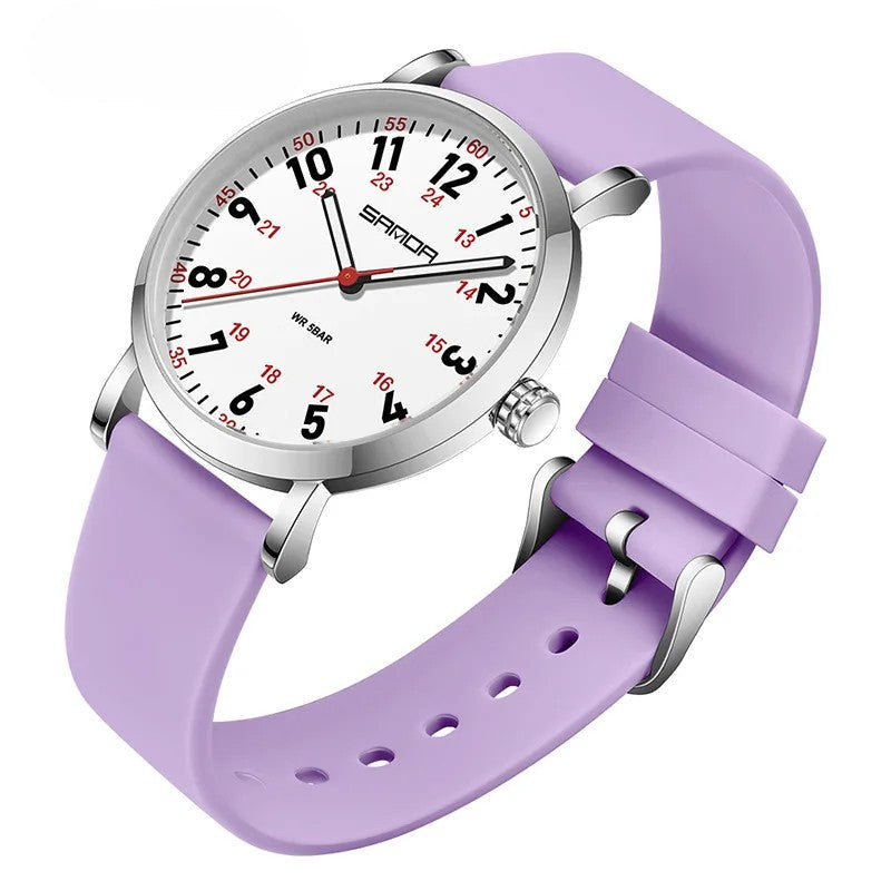 Easy-read women's watch with luminous dial & 24-hour display, designed for healthcare professionals. Waterproof & durable.