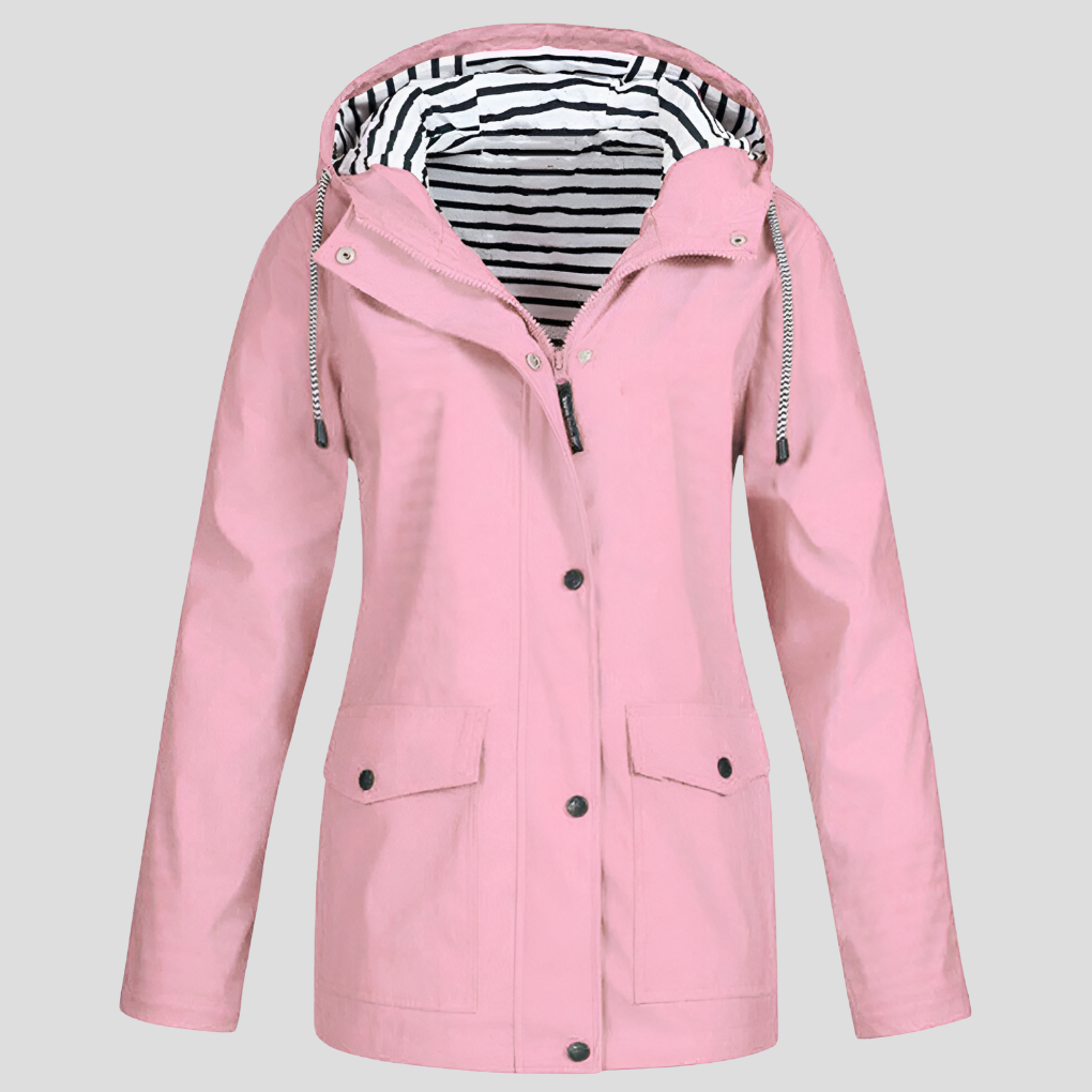 Women's casual waterproof hooded raincoat, essential lightweight outerwear for everyday weather protection.