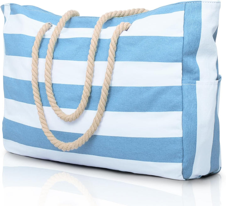 Large zippered waterproof beach tote bag for women, perfect for travel.