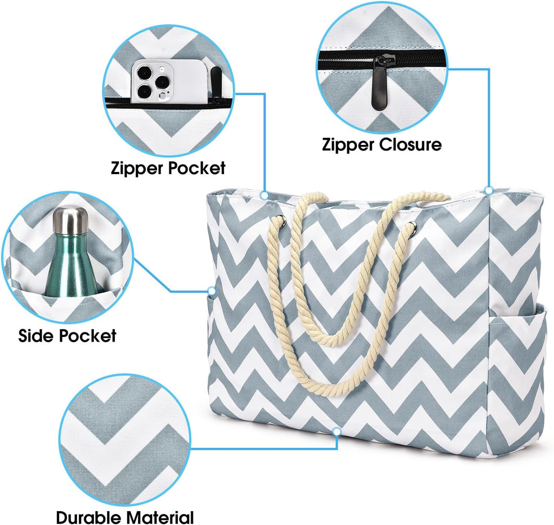 Waterproof large tote bag for women, featuring a secure top zipper.