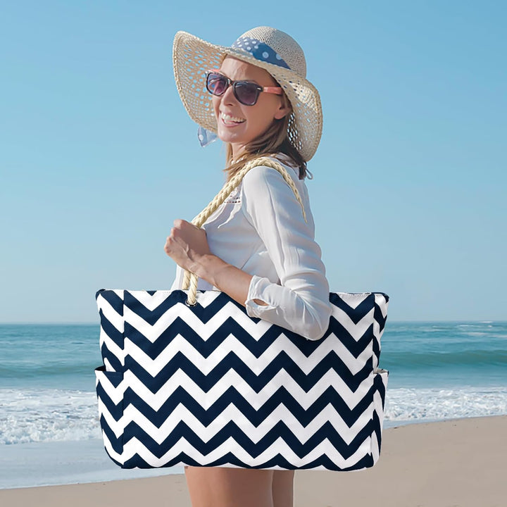 Waterproof travel shoulder bag for women with multiple zipped compartments.