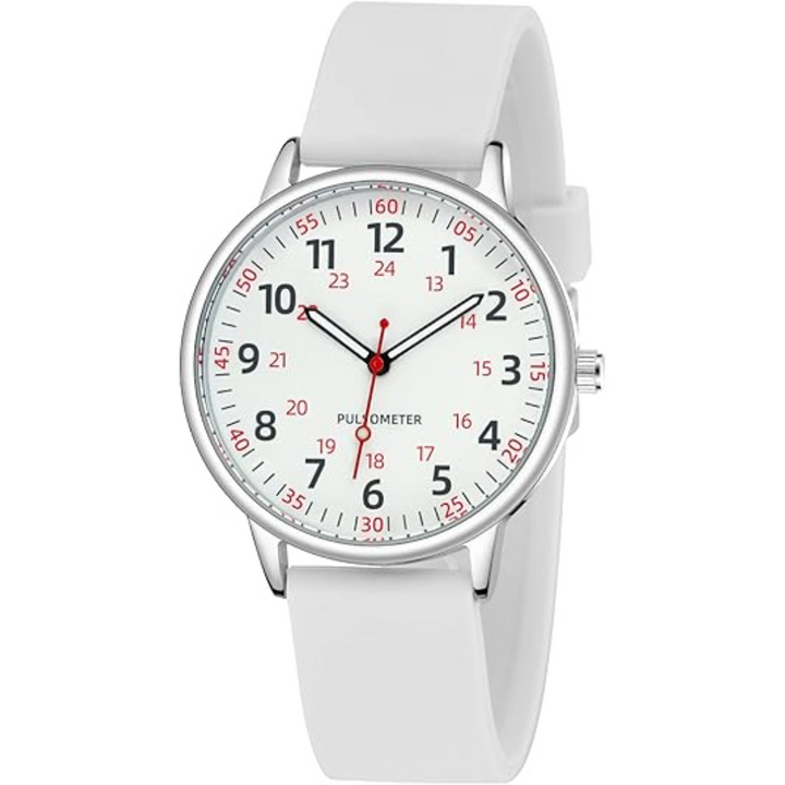 Women's waterproof nurses watch with a comfortable, easy-clean silicone band, perfect for healthcare.
