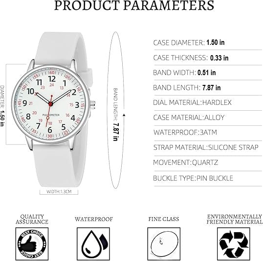 Reliable women's waterproof nurses watch, easy-clean silicone band for demanding medical environments.