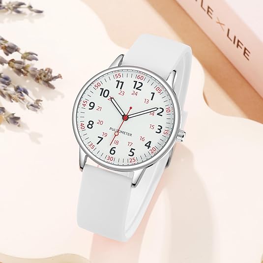 Vibrant women's waterproof nurses watch, silicone band, ideal medical accessory.
