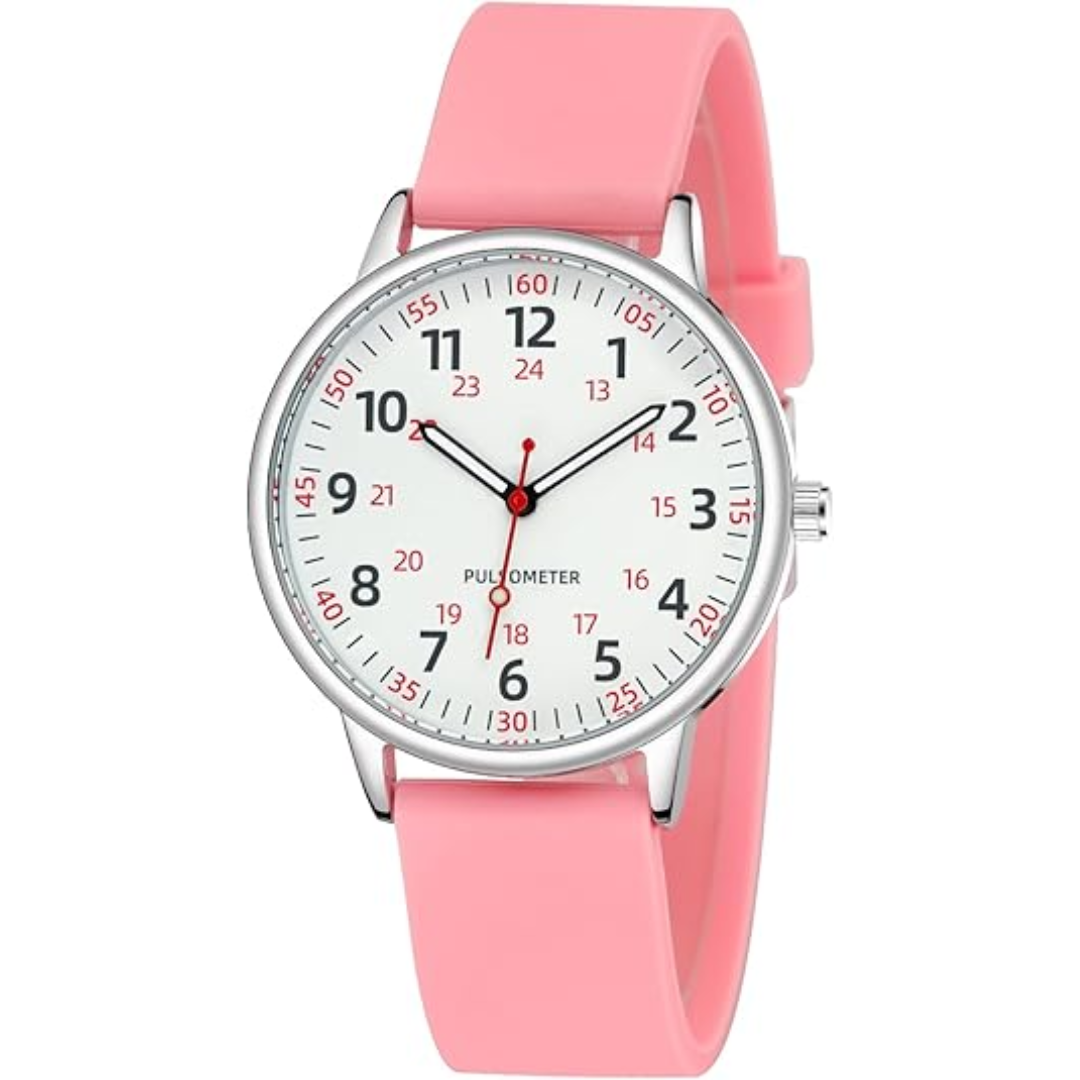 Durable waterproof women's nurses watch with a comfortable, long-lasting silicone band.