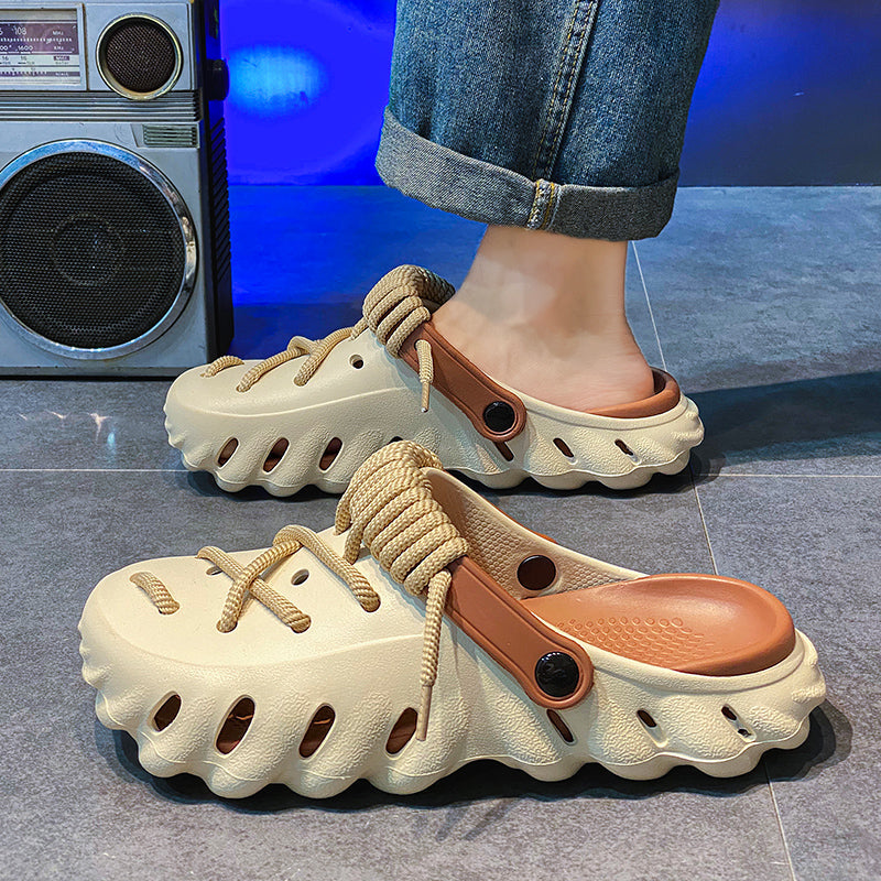 Lightweight women's clogs, comfortable laced slip-on shoes for casual wear.