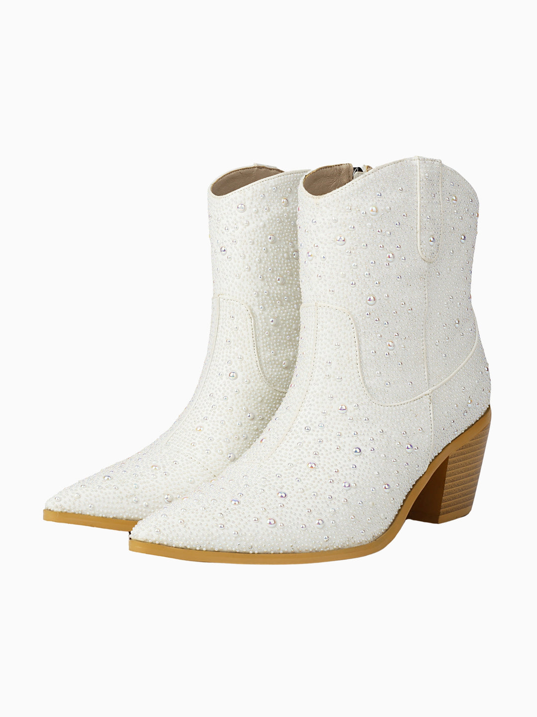 Women's white pearl & rhinestone ankle cowgirl boots for brides.