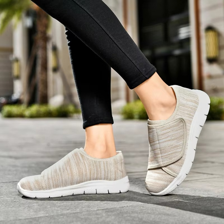 Women's lightweight wide fit walking shoes. Adjustable comfort & orthopedic support for daily wear sneakers.