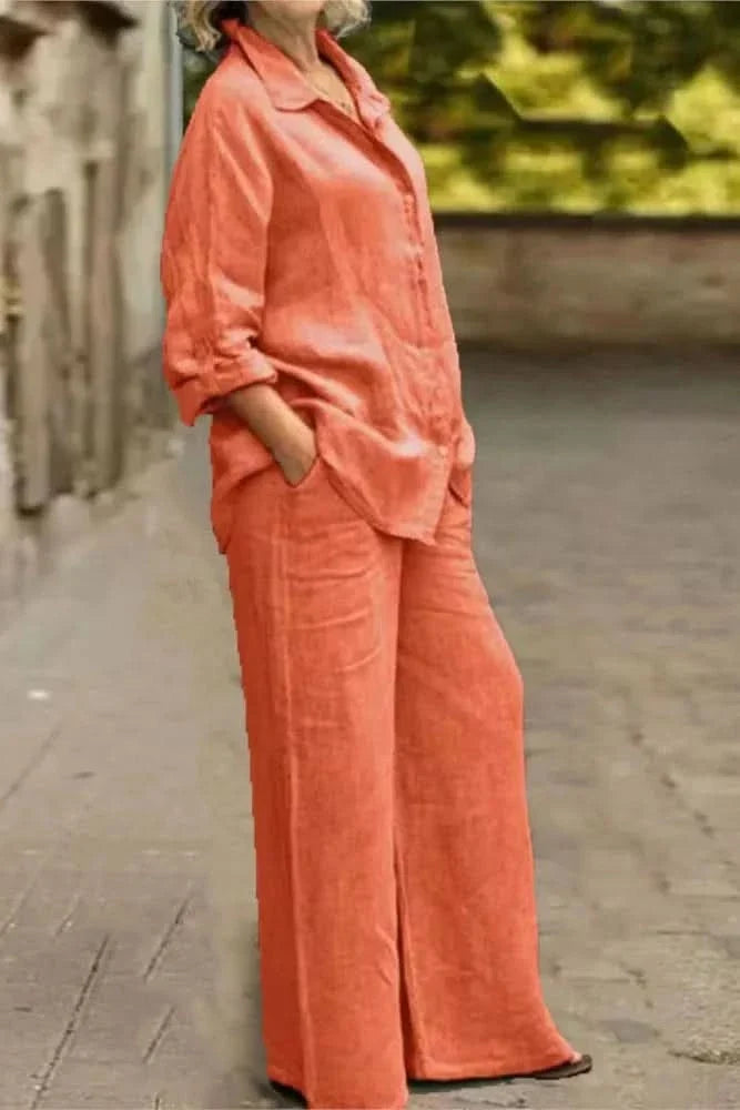 Women's wide leg co-ord set in a relaxed fit, perfect for comfortable casual wear and lounge. Matching two-piece outfit.